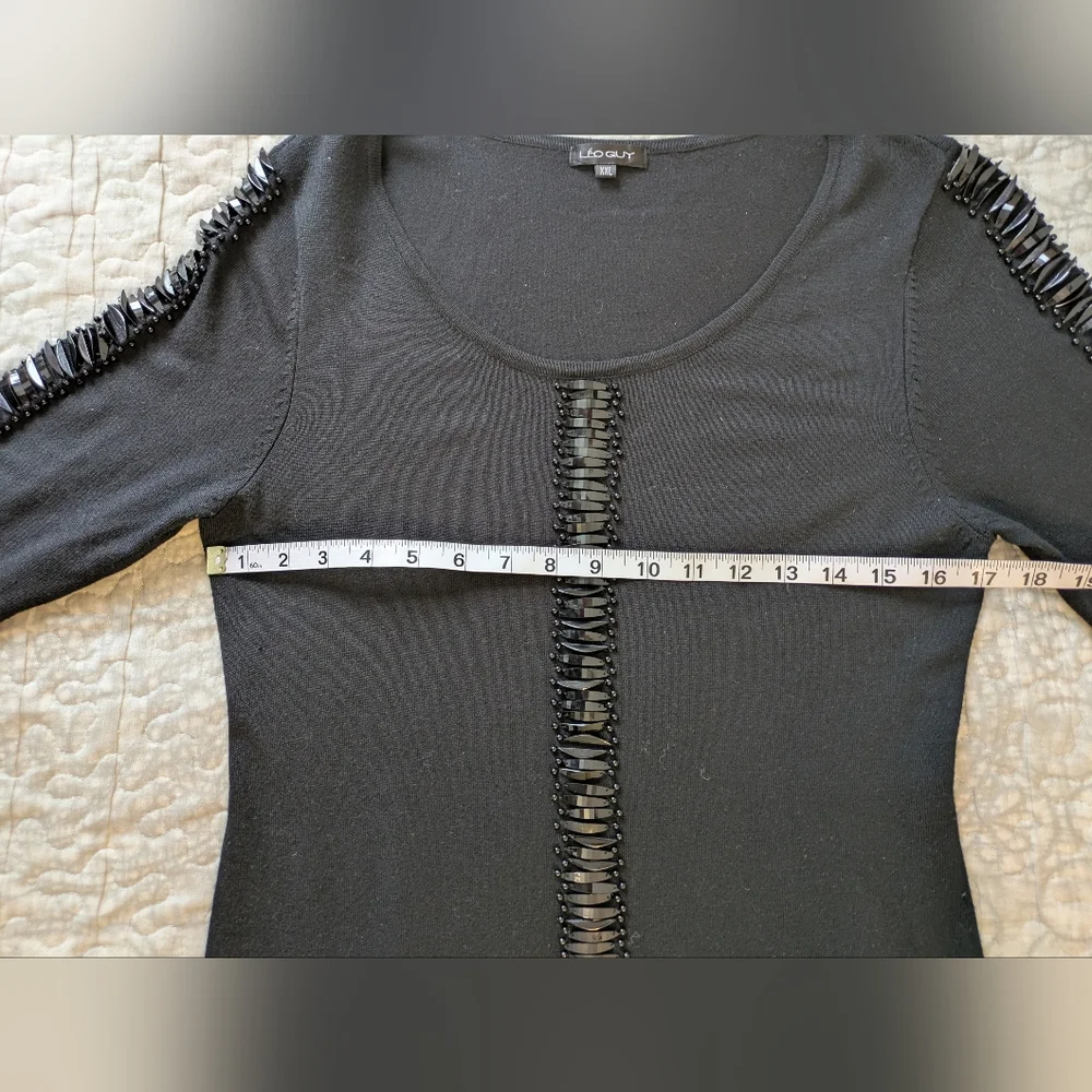 Leo Guy Paris Black Long Sleeve Dress with Beaded Detail - Picture 7 of 15